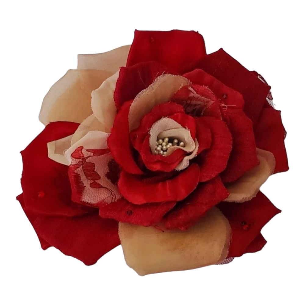 Maroon & Ivory Flower Hair Clip